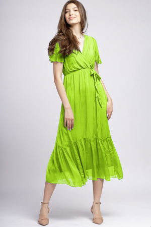Rochie lunga din matase si vascoza, cu bust petrecut, verde kiwi [1]
