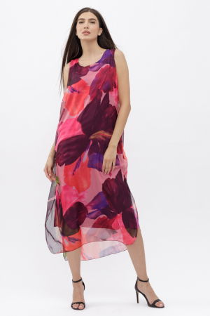 Rochie lunga A-line, cu imprimeu fucsia, corai si bordo [1]