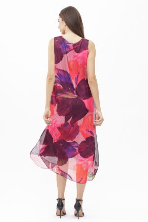 Rochie lunga A-line, cu imprimeu fucsia, corai si bordo [3]