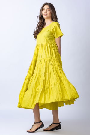 Rochie lunga galbena cu patru volane