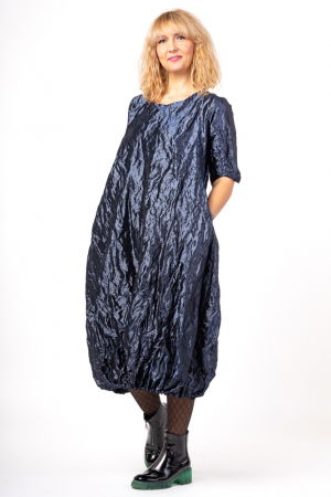 Rochie lunga gogosar din tafta cu memorie, albastru metalizat [2]