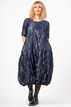 Rochie lunga gogosar din tafta cu memorie, albastru metalizat [1]