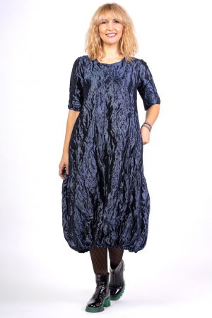 Rochii - Rochie lunga gogosar din tafta cu memorie, albastru metalizat