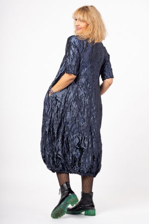 Rochie lunga gogosar din tafta cu memorie, albastru metalizat [3]