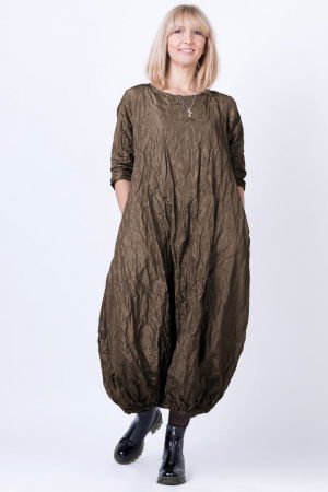 Rochii Casual - Rochie lunga gogosar din tafta cu memorie, maro deschis metalizat