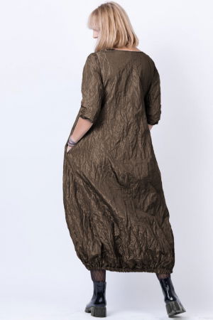 Rochie lunga gogosar din tafta cu memorie, maro deschis metalizat [2]