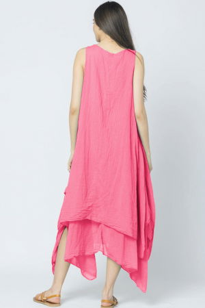 Rochie lunga in colturi, din batist de bumbac, fucsia [2]