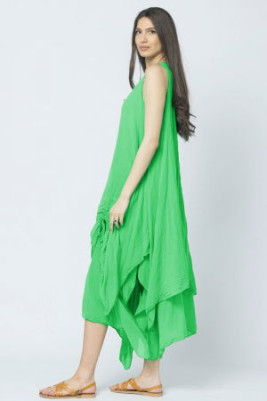 Rochie lunga in colturi, din batist de bumbac, verde crud [1]