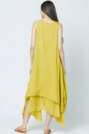 Rochie lunga in colturi, din batist de bumbac, galben [2]