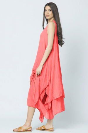 Rochie lunga in colturi, din batist de bumbac, corai [1]