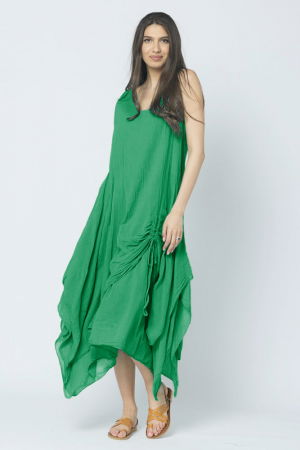 Rochii din Bumbac - Rochie lunga in colturi, din batist de bumbac, verde