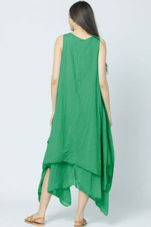 Rochie lunga in colturi, din batist de bumbac, verde [2]