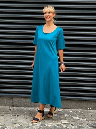 Rochie lunga din tricot turcoaz cu nasture pe spate [2]