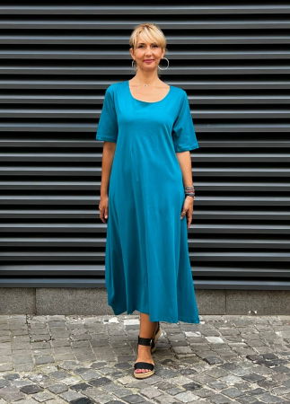 Rochie lunga din tricot turcoaz cu nasture pe spate [1]