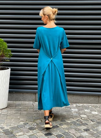 Rochie lunga din tricot turcoaz cu nasture pe spate [3]