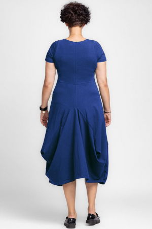 Rochie lunga in colturi, din tricot de bumbac, albastra [2]