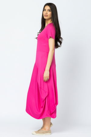 Rochie lunga in colturi, din tricot de bumbac, fucsia [2]