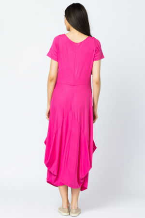 Rochie lunga in colturi, din tricot de bumbac, fucsia [3]