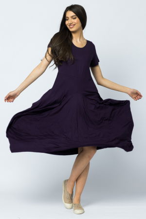 Rochie lunga in colturi, din tricot de bumbac, mov