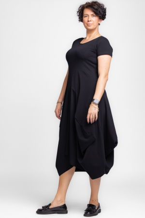 Rochie lunga in colturi, din tricot de bumbac, neagra [1]