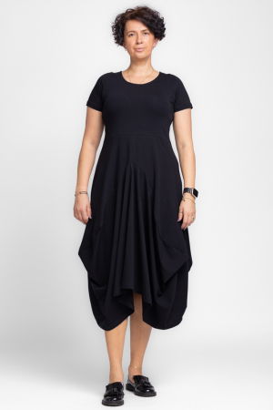 Rochii din Jerseu - Rochie lunga in colturi, din tricot de bumbac, neagra