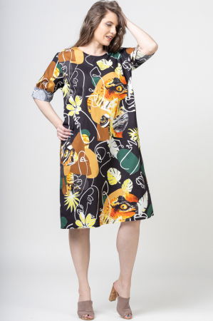 Rochie midi din bumbac cu imprimeu abstract pe fond negru [1]