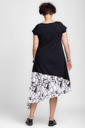 Rochie A-line cu colt alb-negru marmorat, din jerseu de bumbac [2]