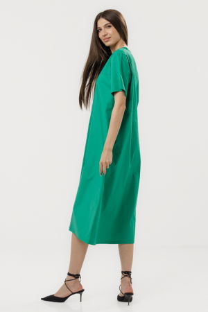 Rochie din poplin de bumbac, cu croi lejer si design minimalist, verde [2]