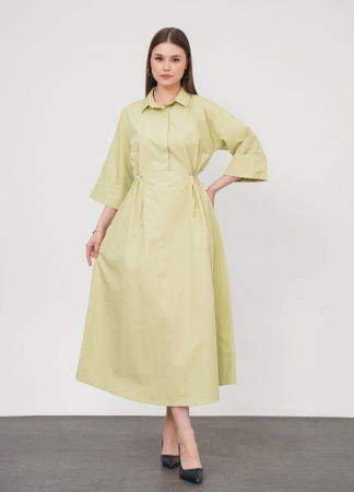 Rochii Casual - Rochie lunga tip camasa din poplin satinat de bumbac, verde menta