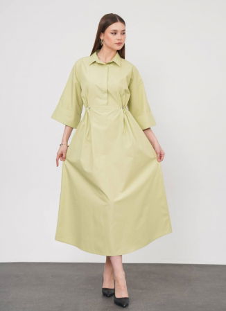 Rochie lunga tip camasa din poplin satinat de bumbac, verde menta [2]