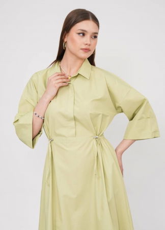 Rochie lunga tip camasa din poplin satinat de bumbac, verde menta [5]