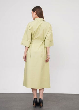 Rochie lunga tip camasa din poplin satinat de bumbac, verde menta [4]