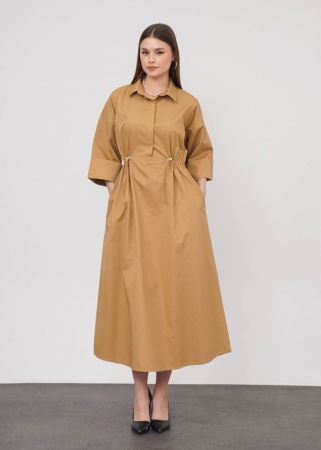 Rochie lunga tip camasa din poplin satinat de bumbac, camel [1]