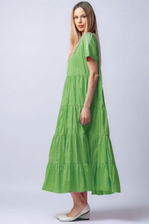 Rochie lunga verde deschis cu patru volane [1]