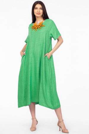 Rochii masuri mari - Rochie lunga verde din in mercerizat, marime oversize