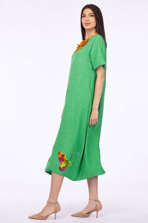 Rochie lunga verde din in mercerizat, marime oversize cu fluture stilizat [1]