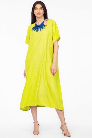 Rochii masuri mari - Rochie lunga verde lime din in mercerizat, marime oversize