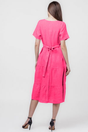 Rochie fucsia din in cu volane si bust petrecut [2]