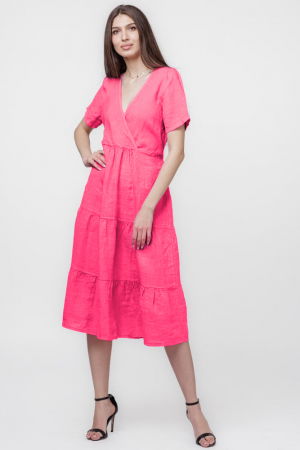 Rochii Casual - Rochie fucsia din in cu volane si bust petrecut