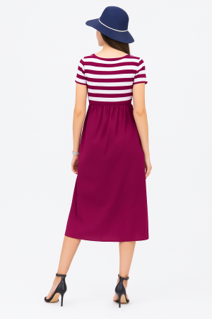 Rochie marinar din tricot cu dungi si poplin de bumbac, magenta [1]