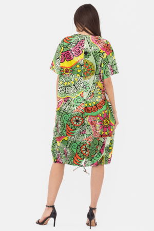 Rochie masura mare din poplin de bumbac satinat, cu siret la baza si imprimeu mandale pe fond verde [2]