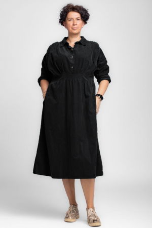 Rochii masuri mari - Rochie masura mare din catifea reiata taiata in talie, neagra