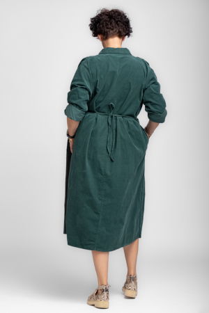 Rochie masura mare din catifea reiata taiata in talie, verde inchis [3]