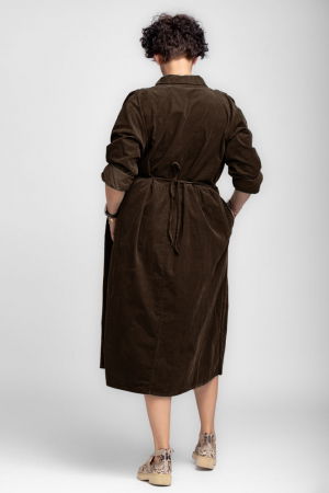 Rochie masura mare din catifea reiata taiata in talie, maro [2]