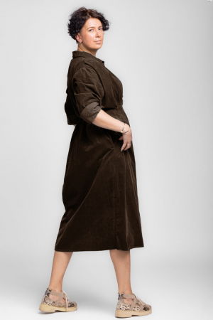 Rochie masura mare din catifea reiata taiata in talie, maro [1]