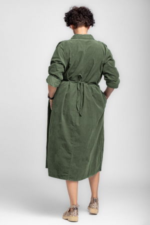 Rochie masura mare din catifea reiata taiata in talie, verde kaki [2]