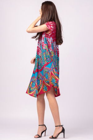 Rochie midi A-line cu imprimeu paisley, pe fond fucsia [2]