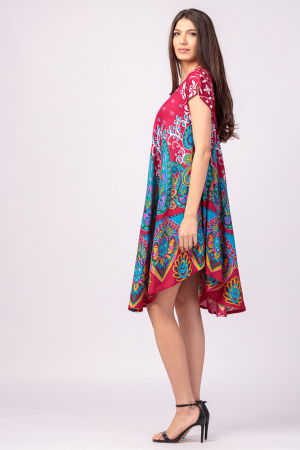 Rochie midi A-line cu imprimeu paisley, pe fond fucsia [3]