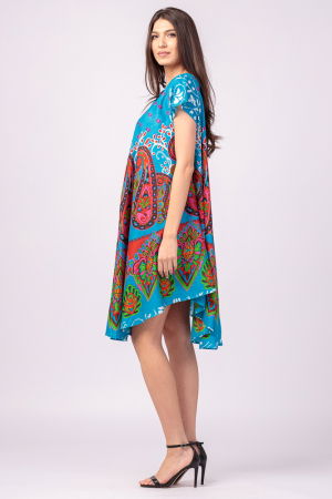 Rochie midi A-line cu imprimeu paisley, pe fond turcoaz [2]