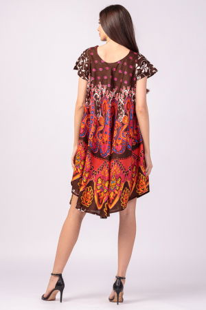 Rochie midi A-line cu imprimeu paisley, pe fond maro [3]